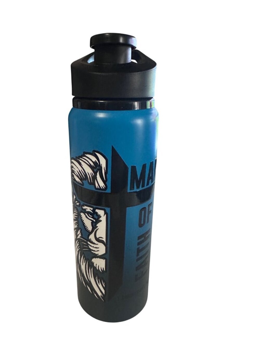 24 fl oz aluminum water bottle Blue and black man of faith